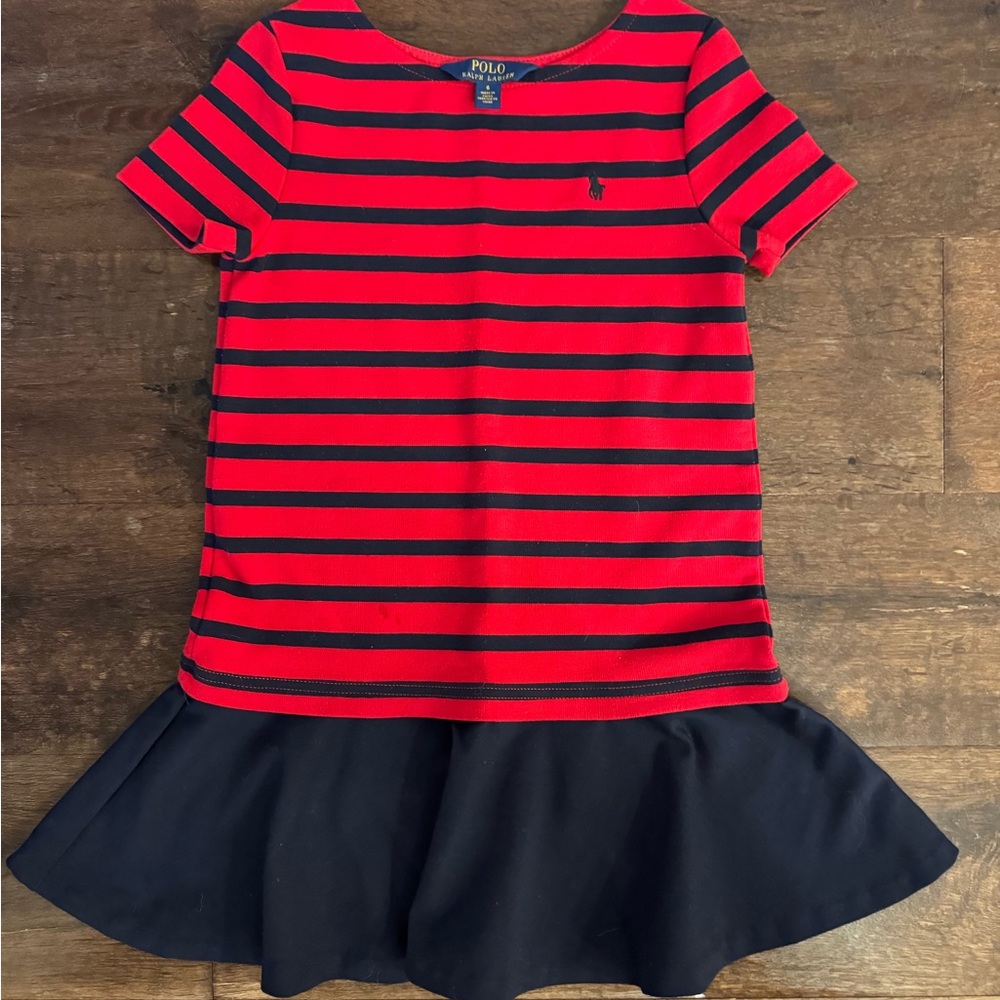 Polo by Ralph Lauren Kids Red and Black Striped Dress with Flare